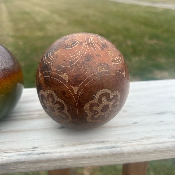 Ceramic Orbs 4pc Set 3.5/4” Filigree Earth tone Decorative Bowl Filler Pier1 - Picture 6 of 16